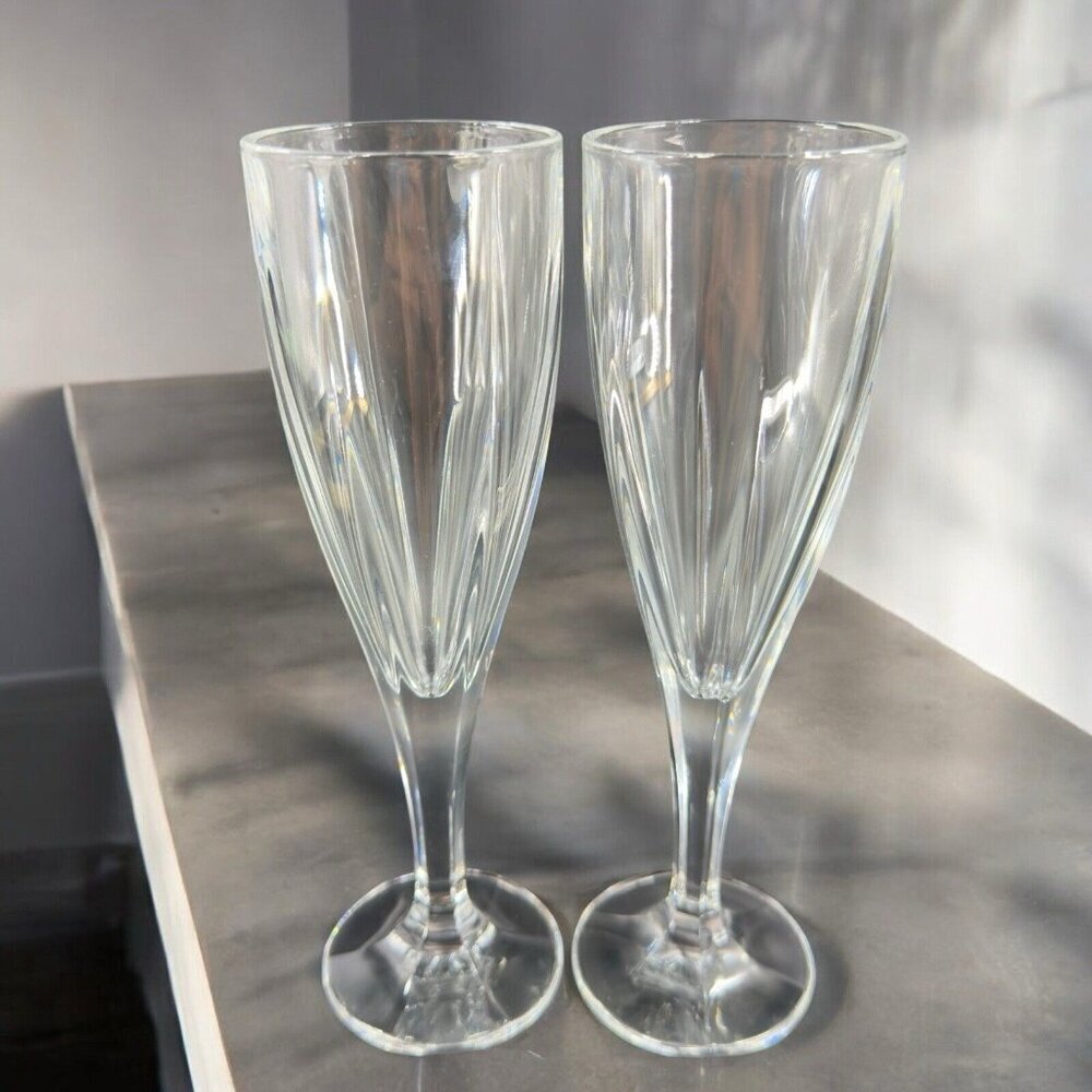 Godinger EMPIRE Spiral Barware Flute Cups Clear Glasses Retired Set 2 Vintage
